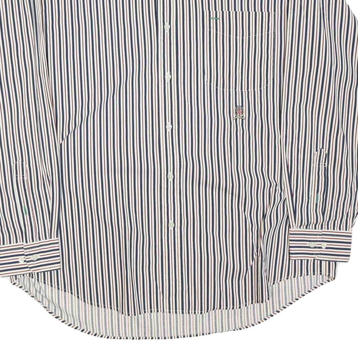 TOMMY HILFIGER Mens White & Navy Striped Cotton Blend Shirt M Button Collar Long