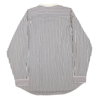 TOMMY HILFIGER Mens White & Navy Striped Cotton Blend Shirt M Button Collar Long