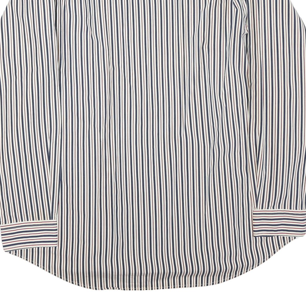 TOMMY HILFIGER Mens White & Navy Striped Cotton Blend Shirt M Button Collar Long
