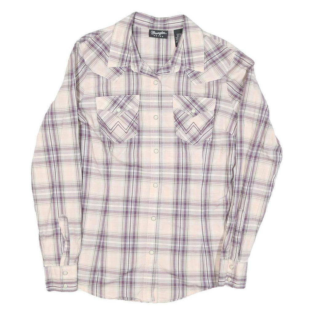 WRANGLER Womens Cream & Purple Check Shirt Retro Style S Western Casual