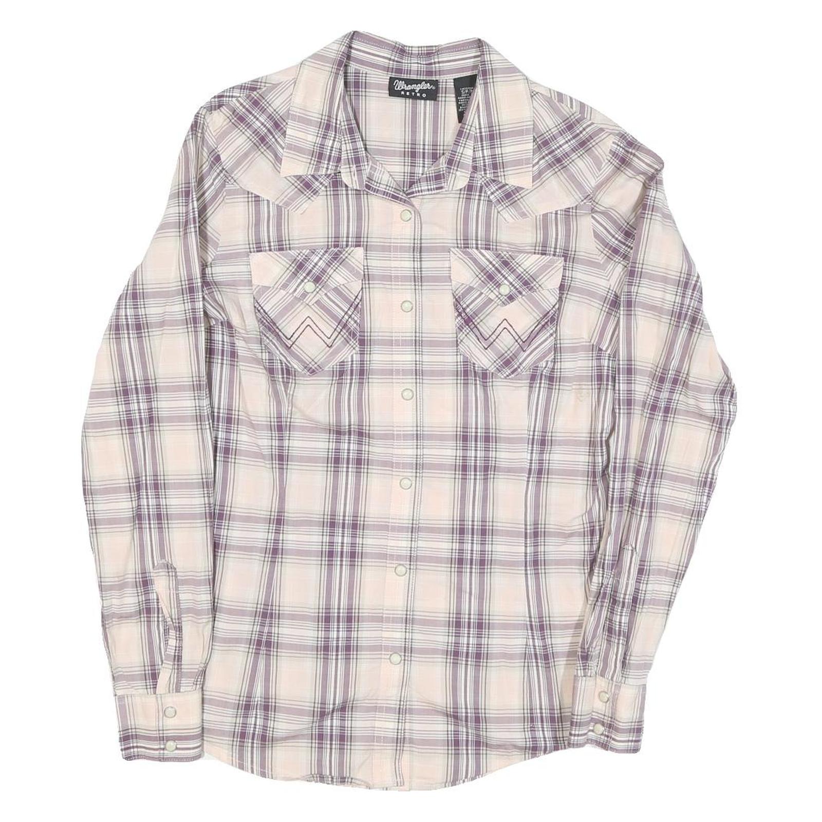 WRANGLER Womens Cream & Purple Check Shirt Retro Style S Western Casual