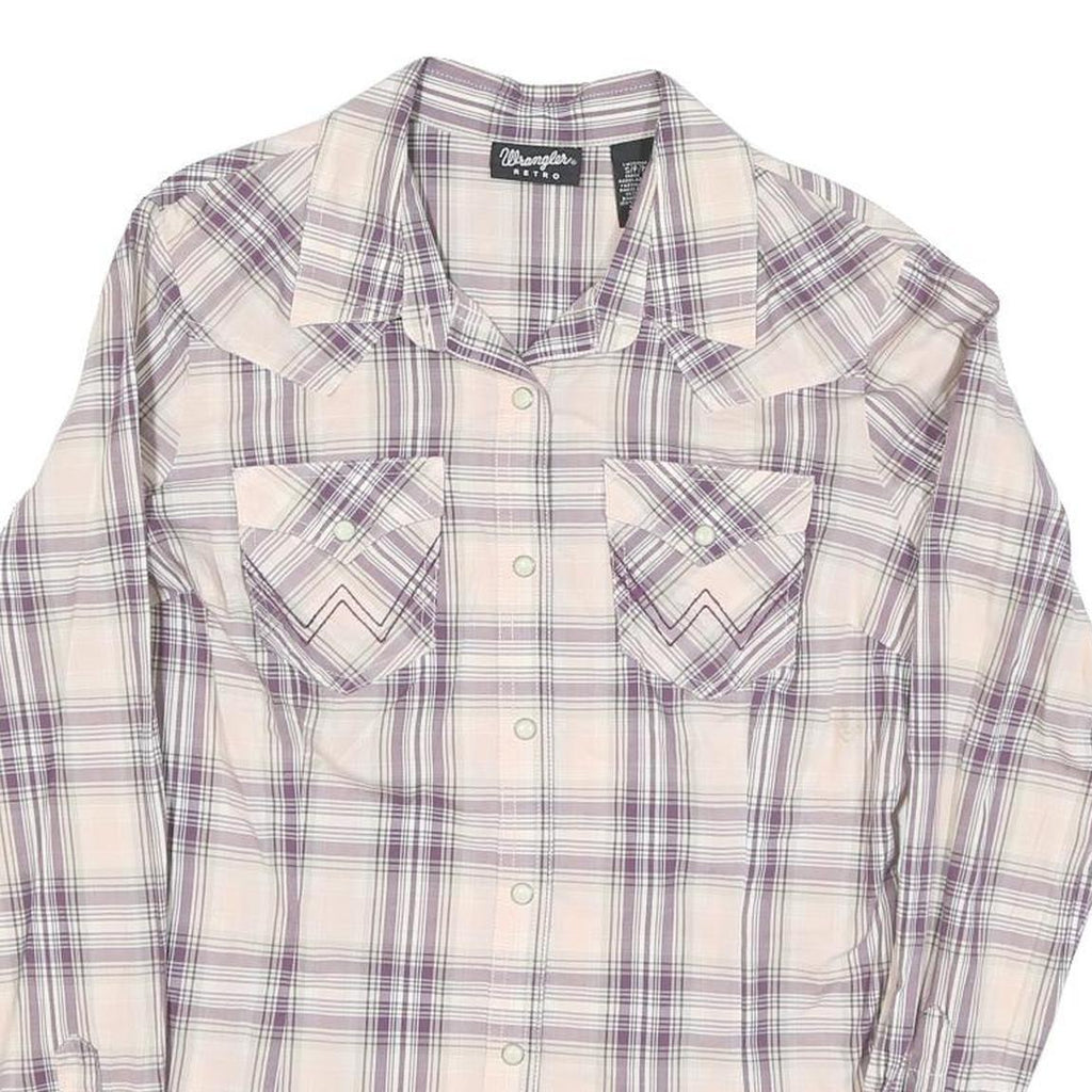 WRANGLER Womens Cream & Purple Check Shirt Retro Style S Western Casual