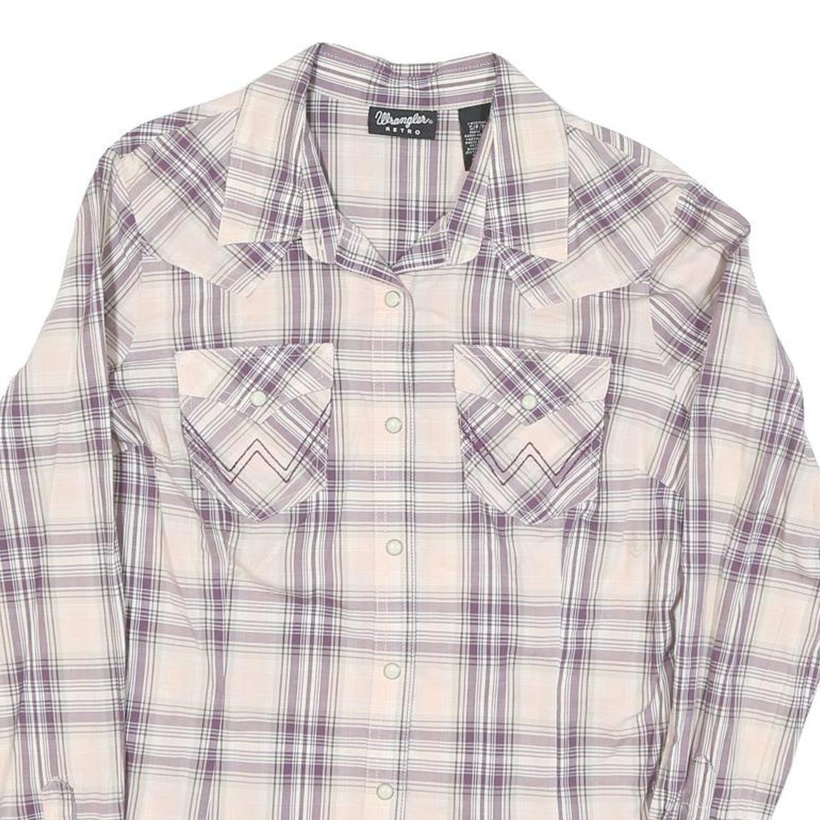 WRANGLER Womens Cream & Purple Check Shirt Retro Style S Western Casual