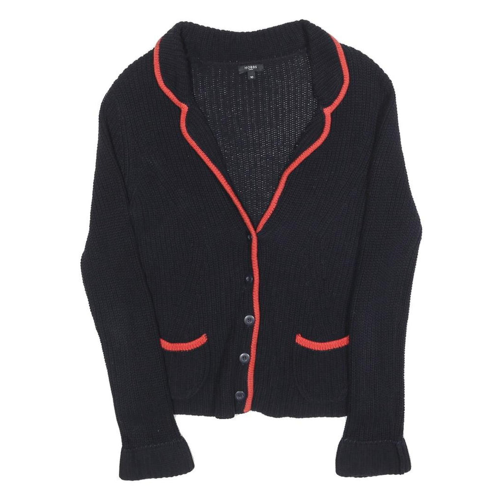 HOBBS LONDON Womens Black & Red Patterned V-Neck Chunky Knit Jumper UK 10 Cotton