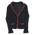 HOBBS LONDON Womens Black & Red Patterned V-Neck Chunky Knit Jumper UK 10 Cotton