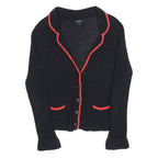 HOBBS LONDON Womens Black & Red Patterned V-Neck Chunky Knit Jumper UK 10 Cotton