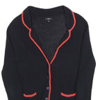HOBBS LONDON Womens Black & Red Patterned V-Neck Chunky Knit Jumper UK 10 Cotton