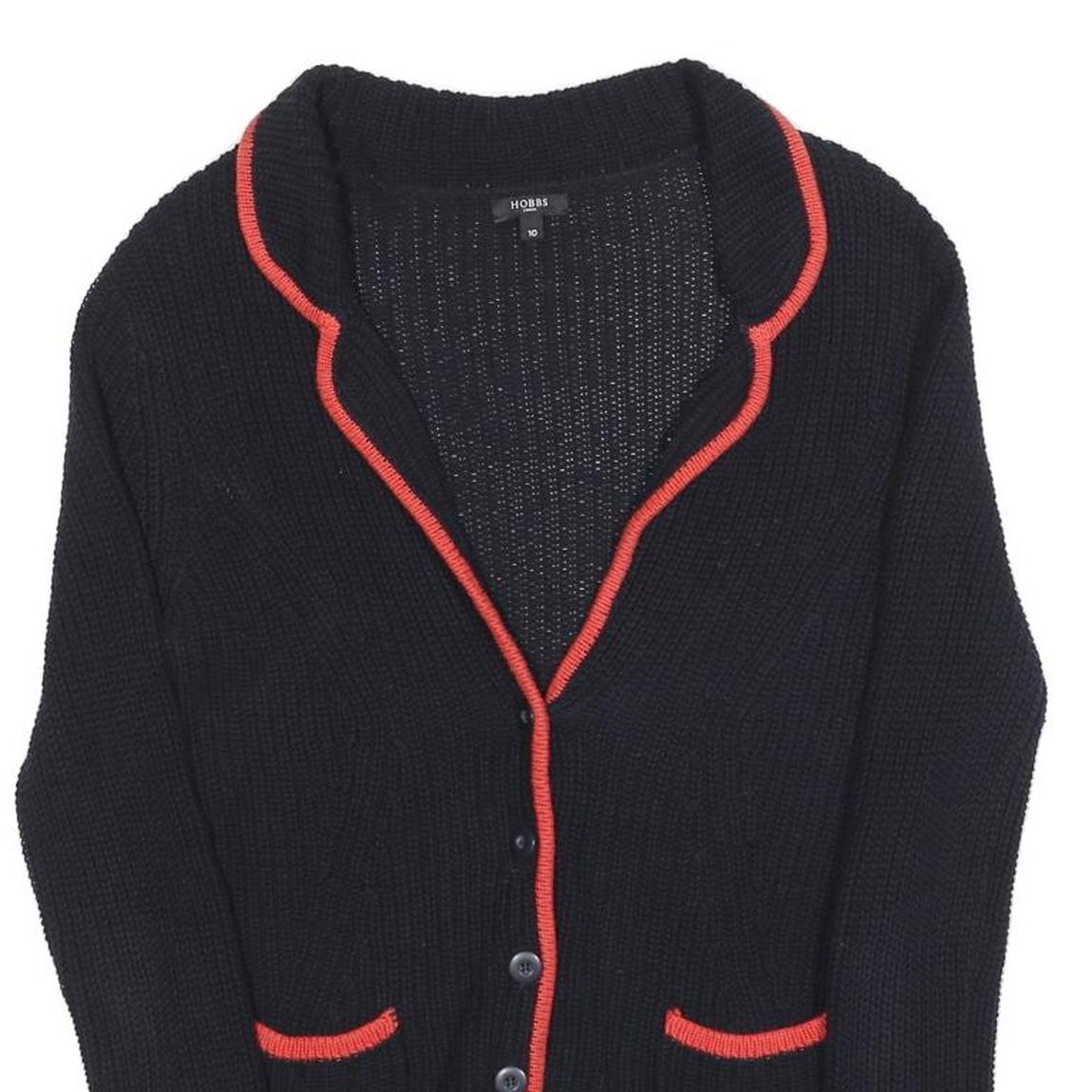 HOBBS LONDON Womens Black & Red Patterned V-Neck Chunky Knit Jumper UK 10 Cotton