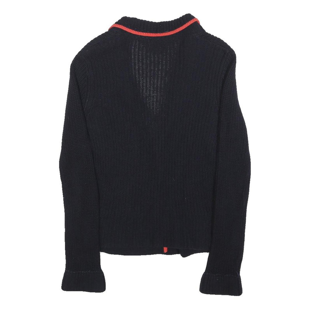 HOBBS LONDON Womens Black & Red Patterned V-Neck Chunky Knit Jumper UK 10 Cotton