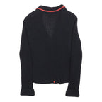 HOBBS LONDON Womens Black & Red Patterned V-Neck Chunky Knit Jumper UK 10 Cotton