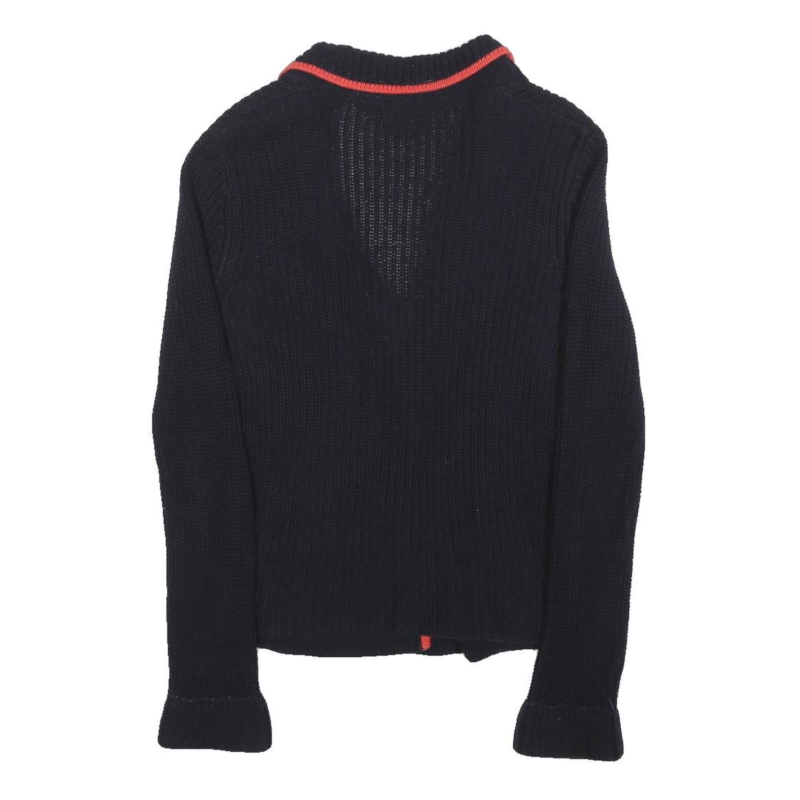 HOBBS LONDON Womens Black & Red Patterned V-Neck Chunky Knit Jumper UK 10 Cotton