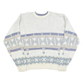 TT & CO Mens White Blue Patterned Cotton Crew Neck Jumper XL Stylish Comfort