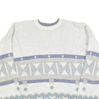 TT & CO Mens White Blue Patterned Cotton Crew Neck Jumper XL Stylish Comfort