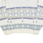 TT & CO Mens White Blue Patterned Cotton Crew Neck Jumper XL Stylish Comfort
