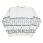 TT & CO Mens White Blue Patterned Cotton Crew Neck Jumper XL Stylish Comfort