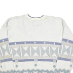 TT & CO Mens White Blue Patterned Cotton Crew Neck Jumper XL Stylish Comfort