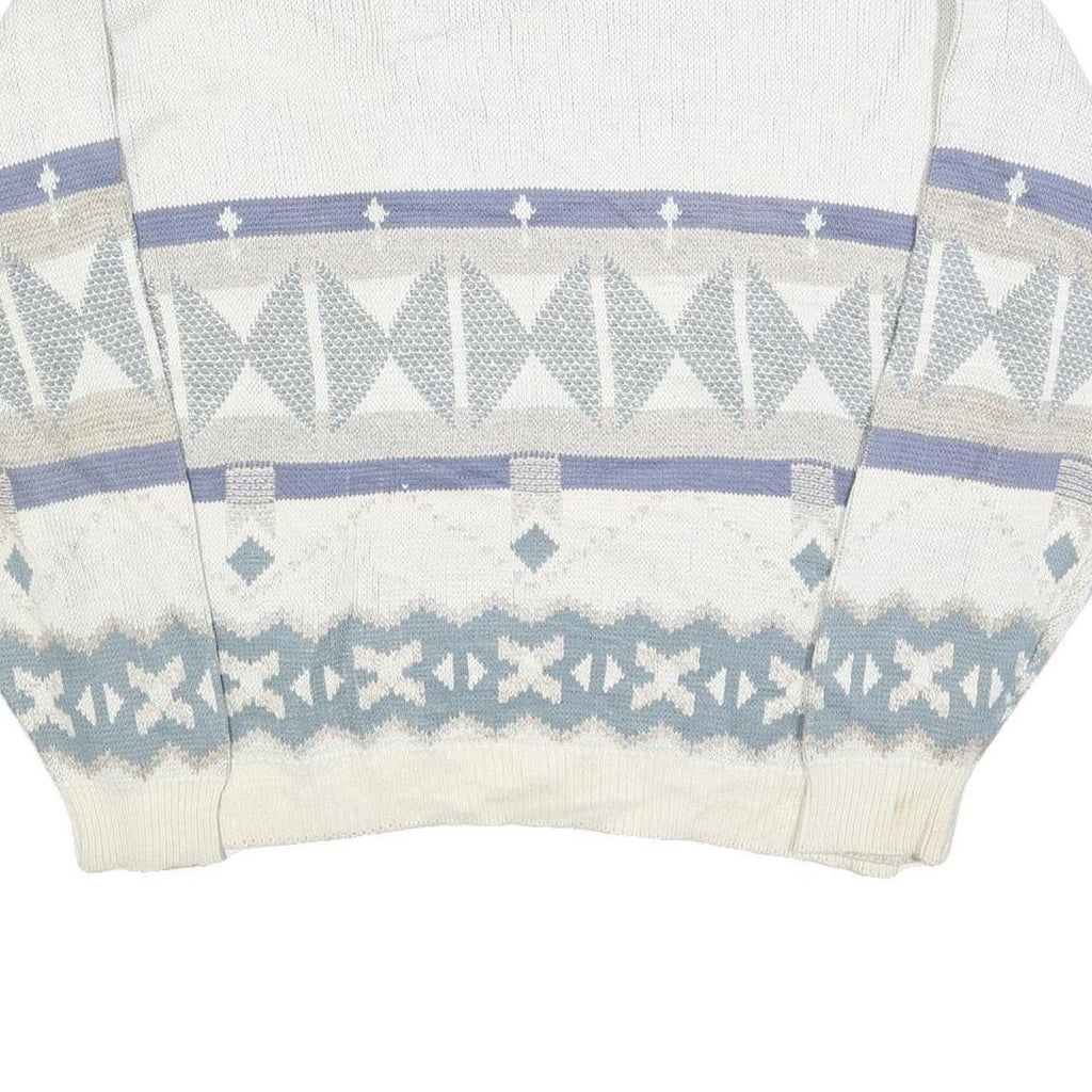 TT & CO Mens White Blue Patterned Cotton Crew Neck Jumper XL Stylish Comfort