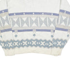 TT & CO Mens White Blue Patterned Cotton Crew Neck Jumper XL Stylish Comfort