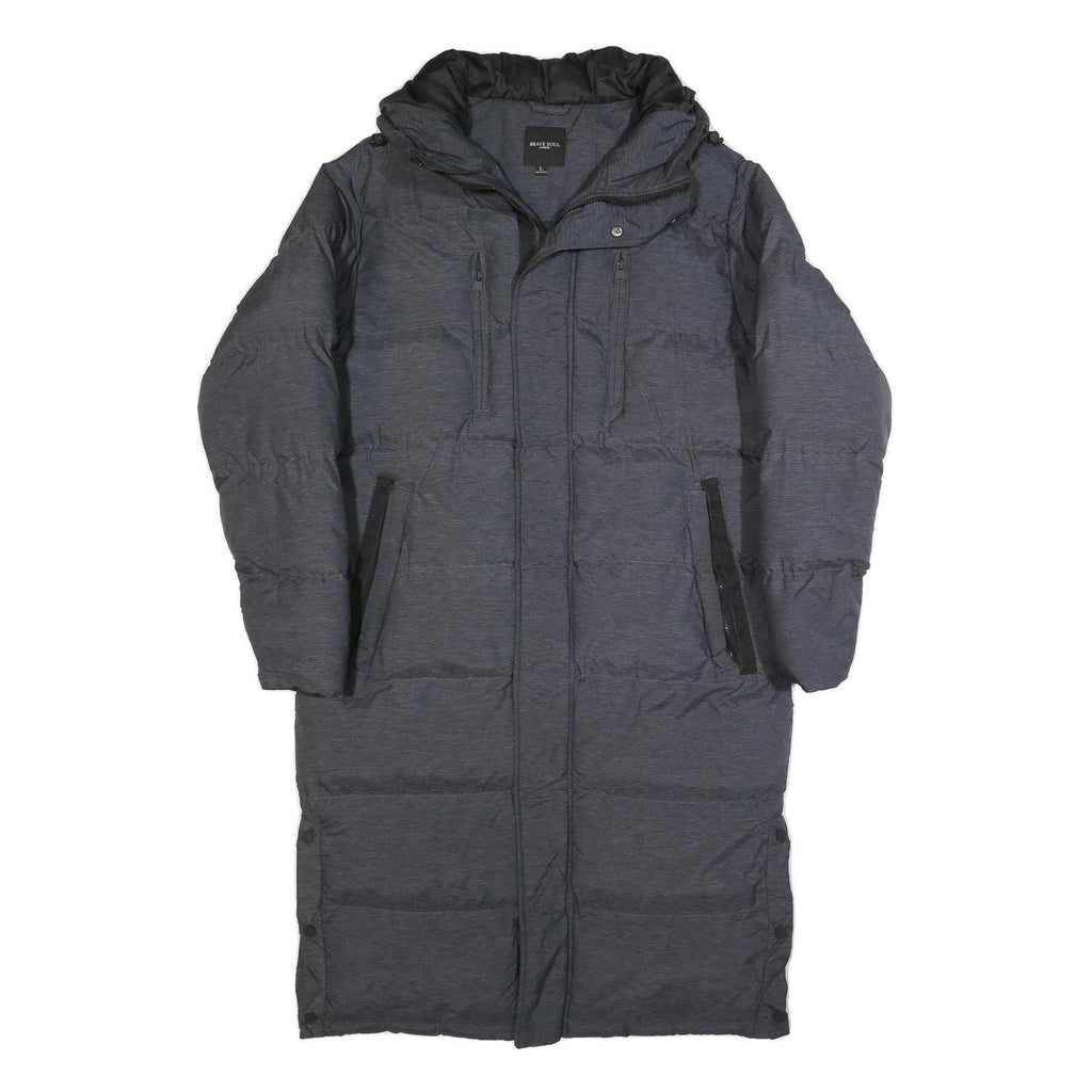 BRAVE SOUL Mens Grey Zip Up Longline Puffer Jacket L Polyester Hooded Winter