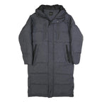 BRAVE SOUL Mens Grey Zip Up Longline Puffer Jacket L Polyester Hooded Winter