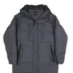 BRAVE SOUL Mens Grey Zip Up Longline Puffer Jacket L Polyester Hooded Winter