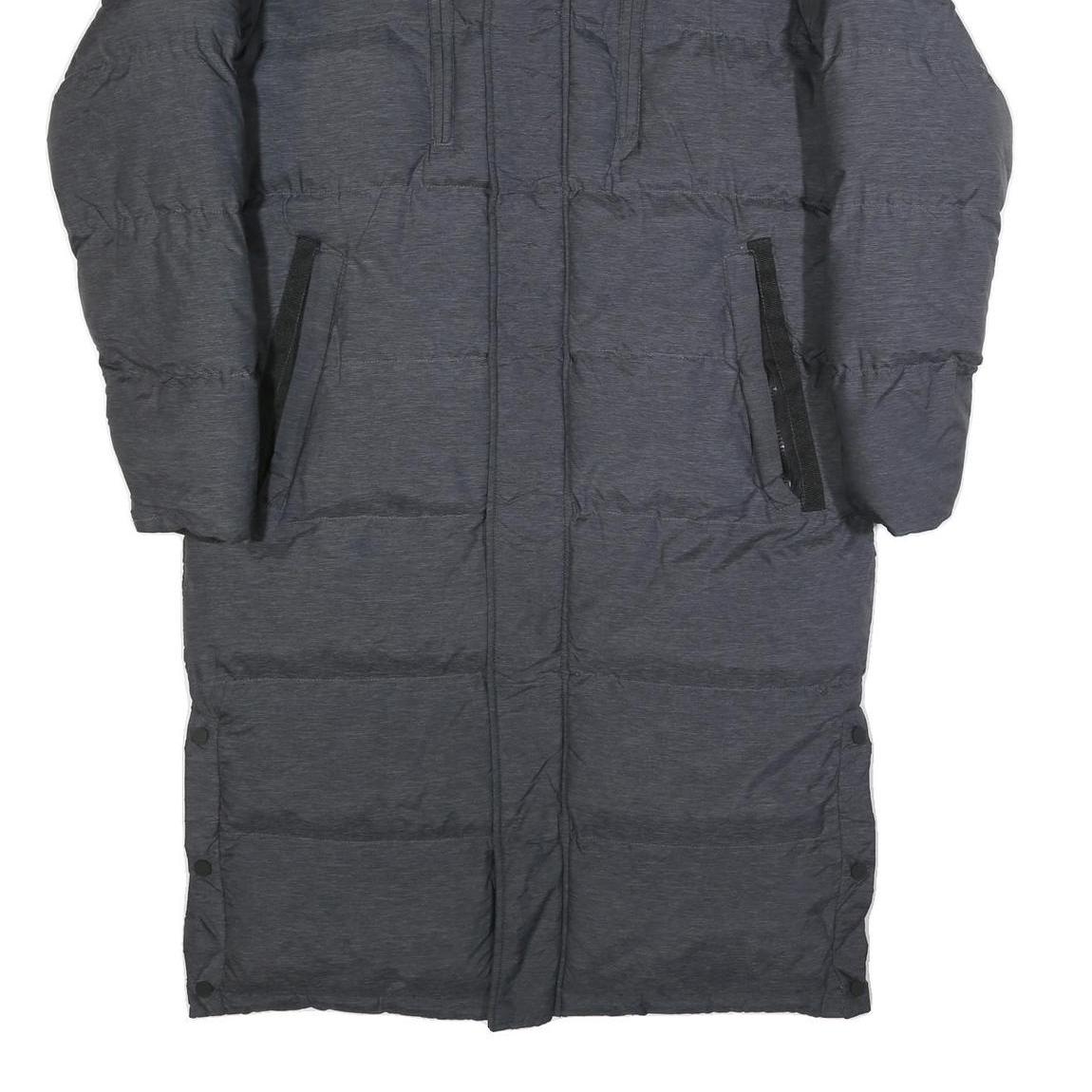 BRAVE SOUL Mens Grey Zip Up Longline Puffer Jacket L Polyester Hooded Winter