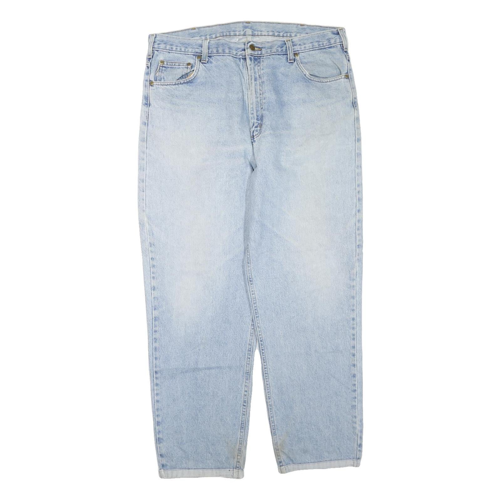 CARHARTT Mens Jeans Light Blue Regular Straight Denim Rinse W40 L32 Zip Cotton