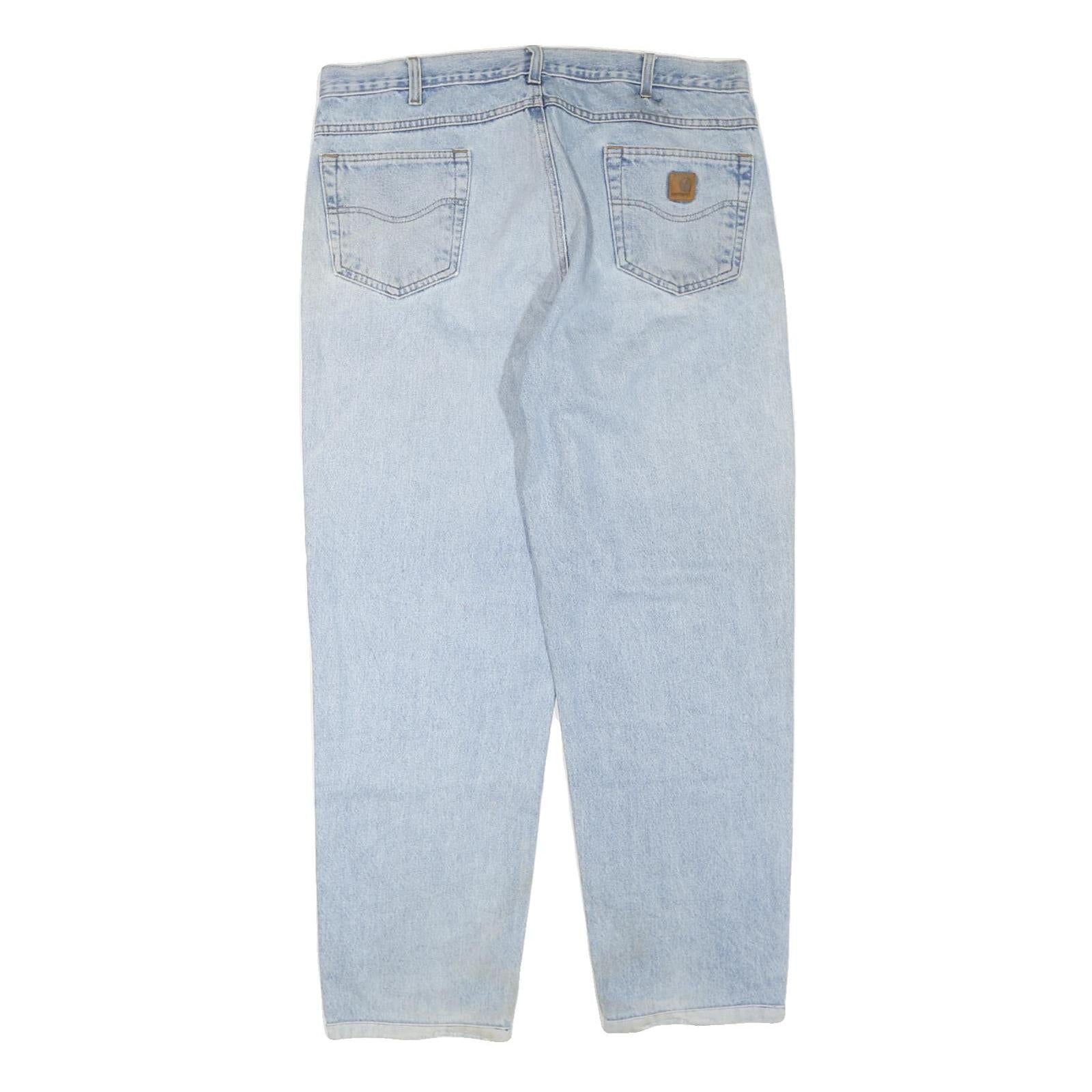 CARHARTT Mens Jeans Light Blue Regular Straight Denim Rinse W40 L32 Zip Cotton