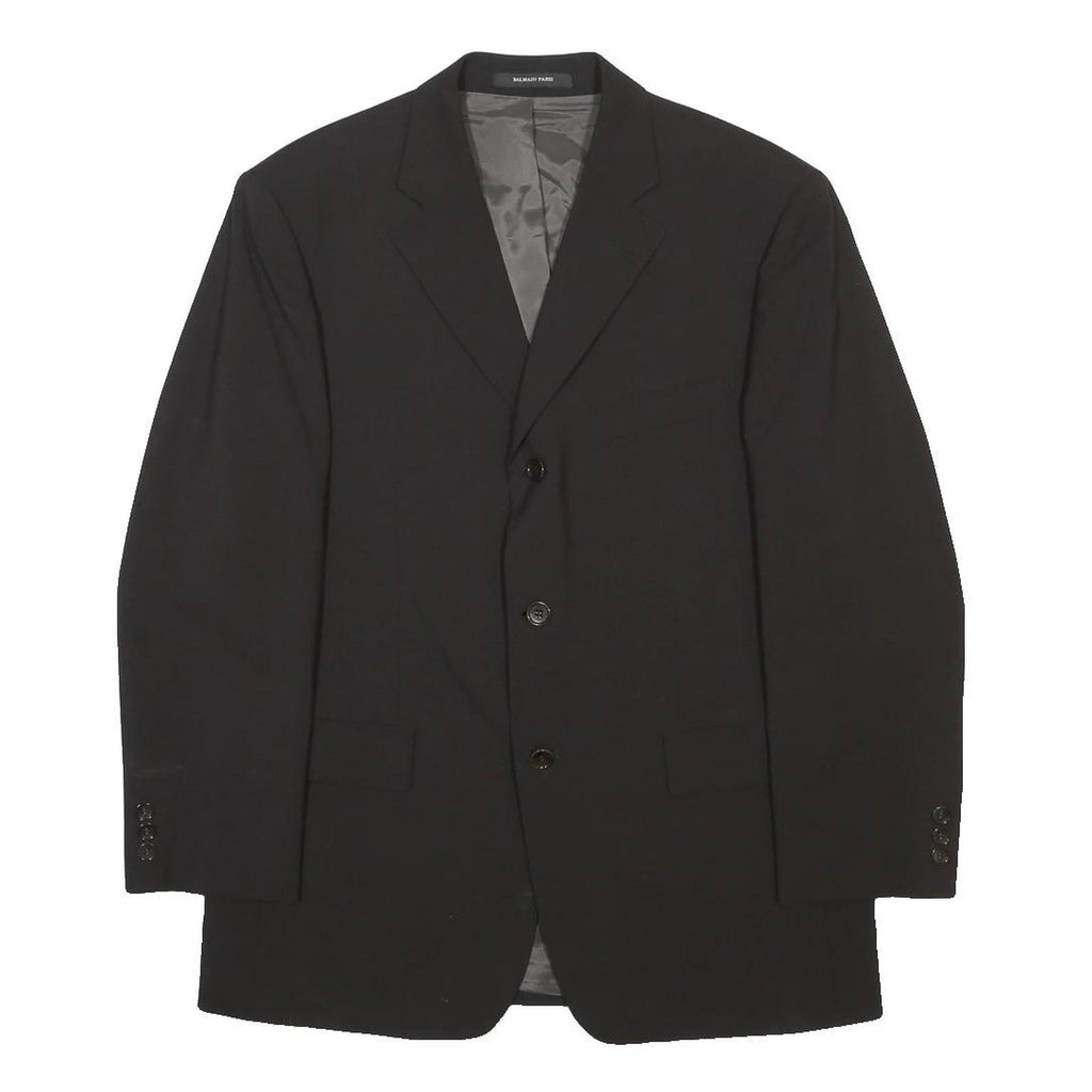 BALMAIN Mens Black Classic Wool Tailored Jacket M Button Plain Formal