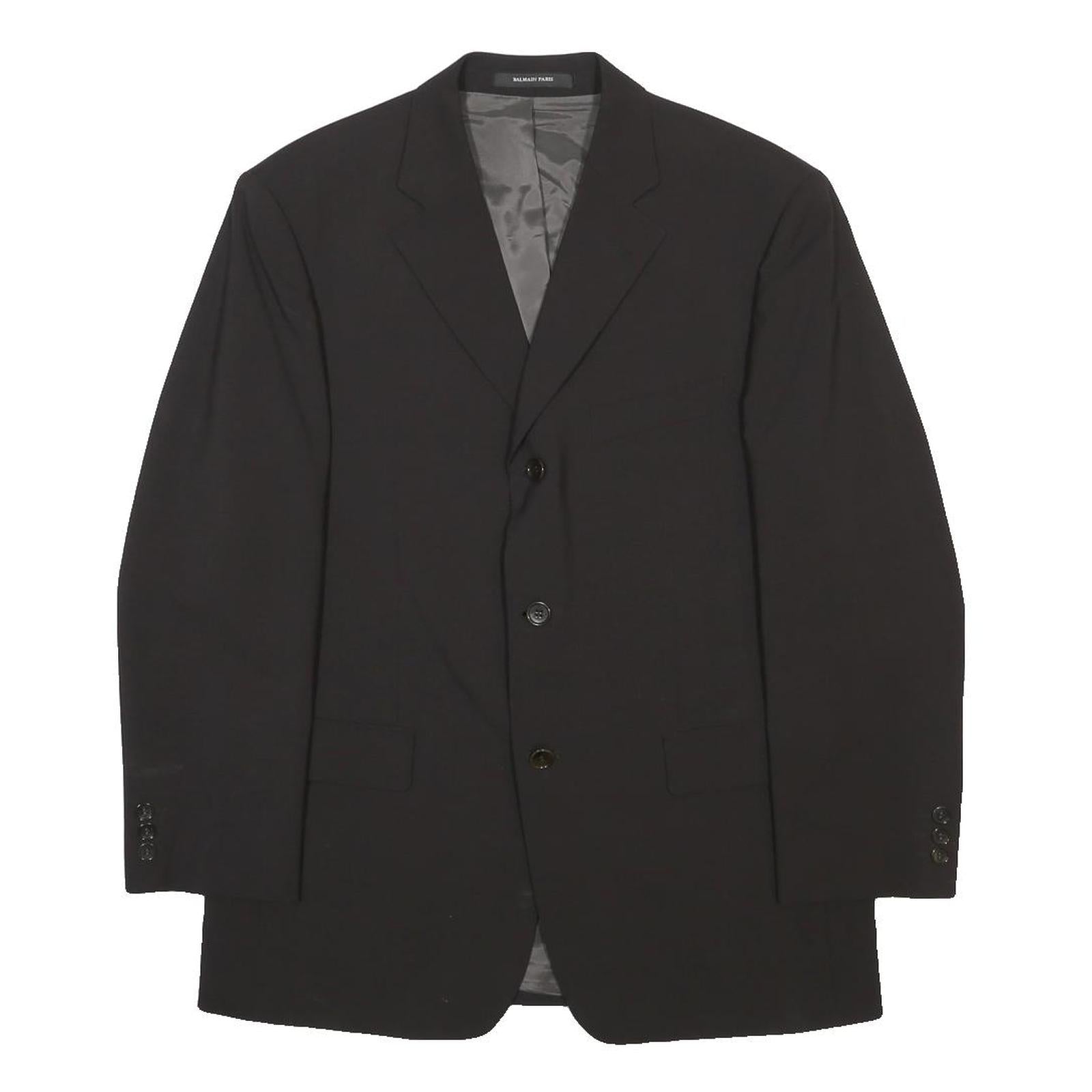 BALMAIN Mens Black Classic Wool Tailored Jacket M Button Plain Formal