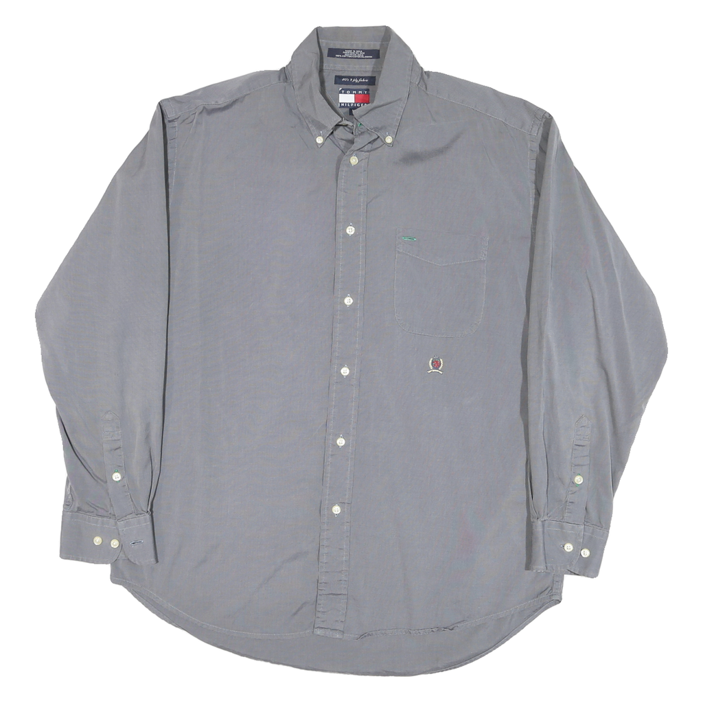 TOMMY HILFIGER Mens Grey Button Down Shirt M Classic Cotton Blend Casual