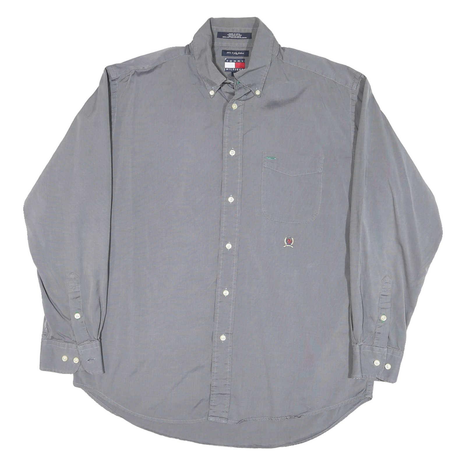 TOMMY HILFIGER Mens Grey Button Down Shirt M Classic Cotton Blend Casual