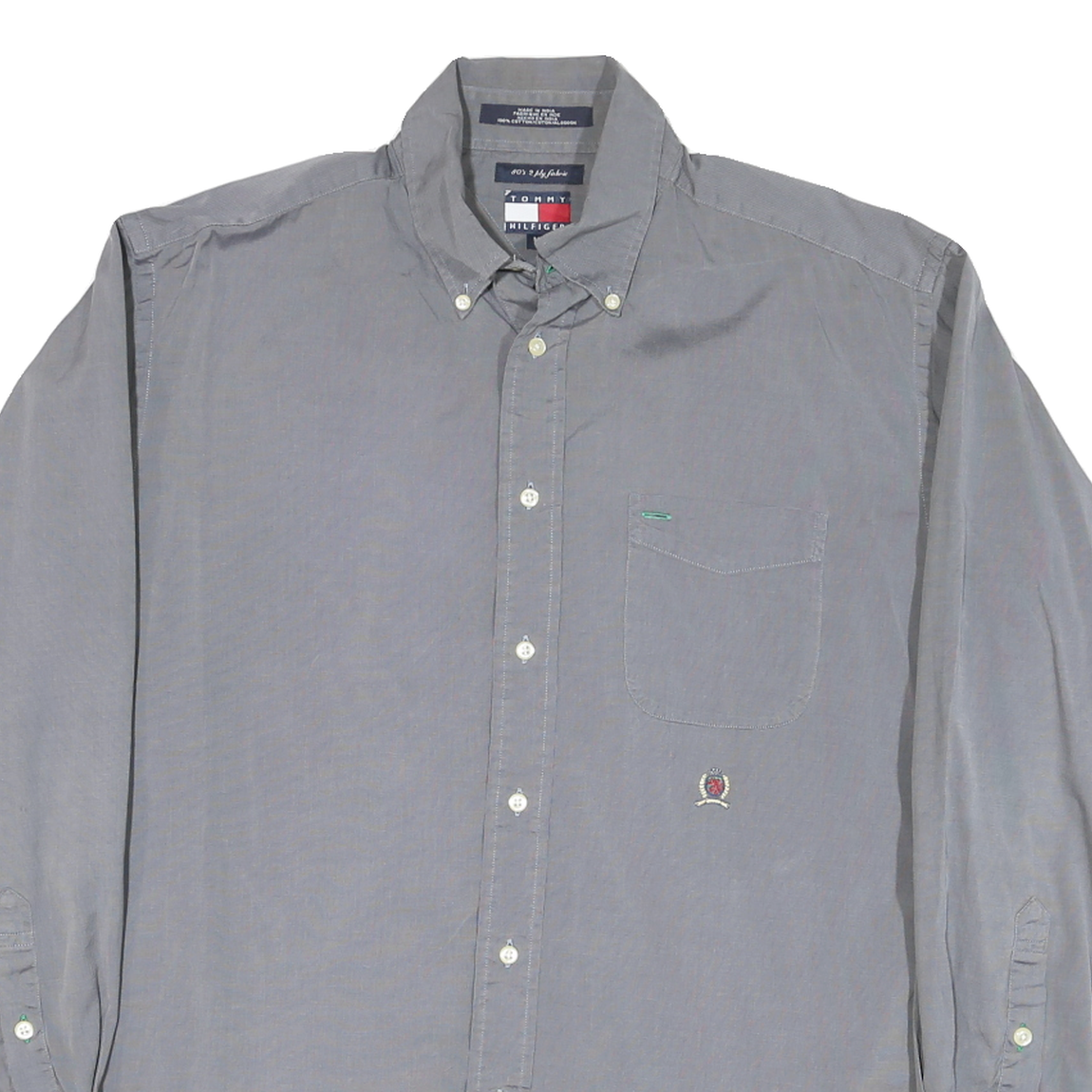 TOMMY HILFIGER Mens Grey Button Down Shirt M Classic Cotton Blend Casual