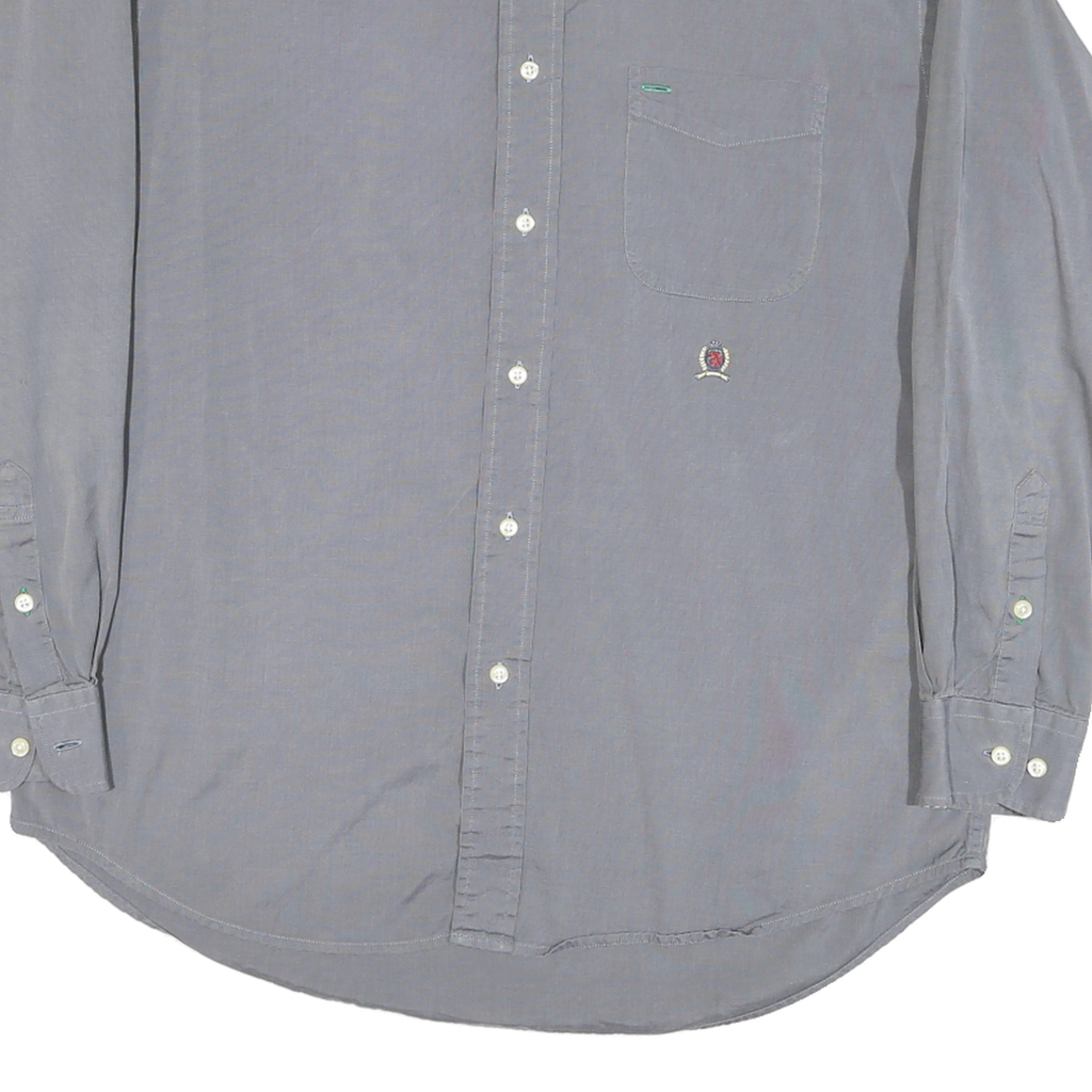 TOMMY HILFIGER Mens Grey Button Down Shirt M Classic Cotton Blend Casual