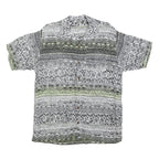 Mens Black & Cream Patterned Viscose Shirt L Short Sleeve Casual Button Up