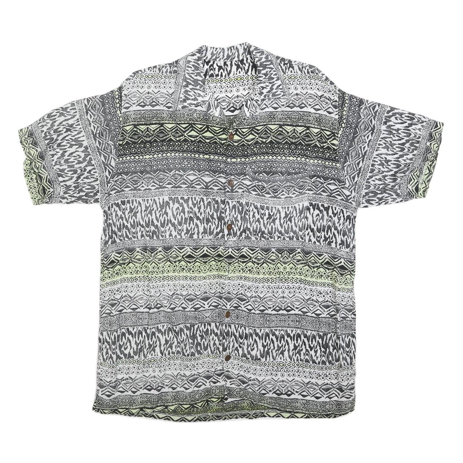 Mens Black & Cream Patterned Viscose Shirt L Short Sleeve Casual Button Up