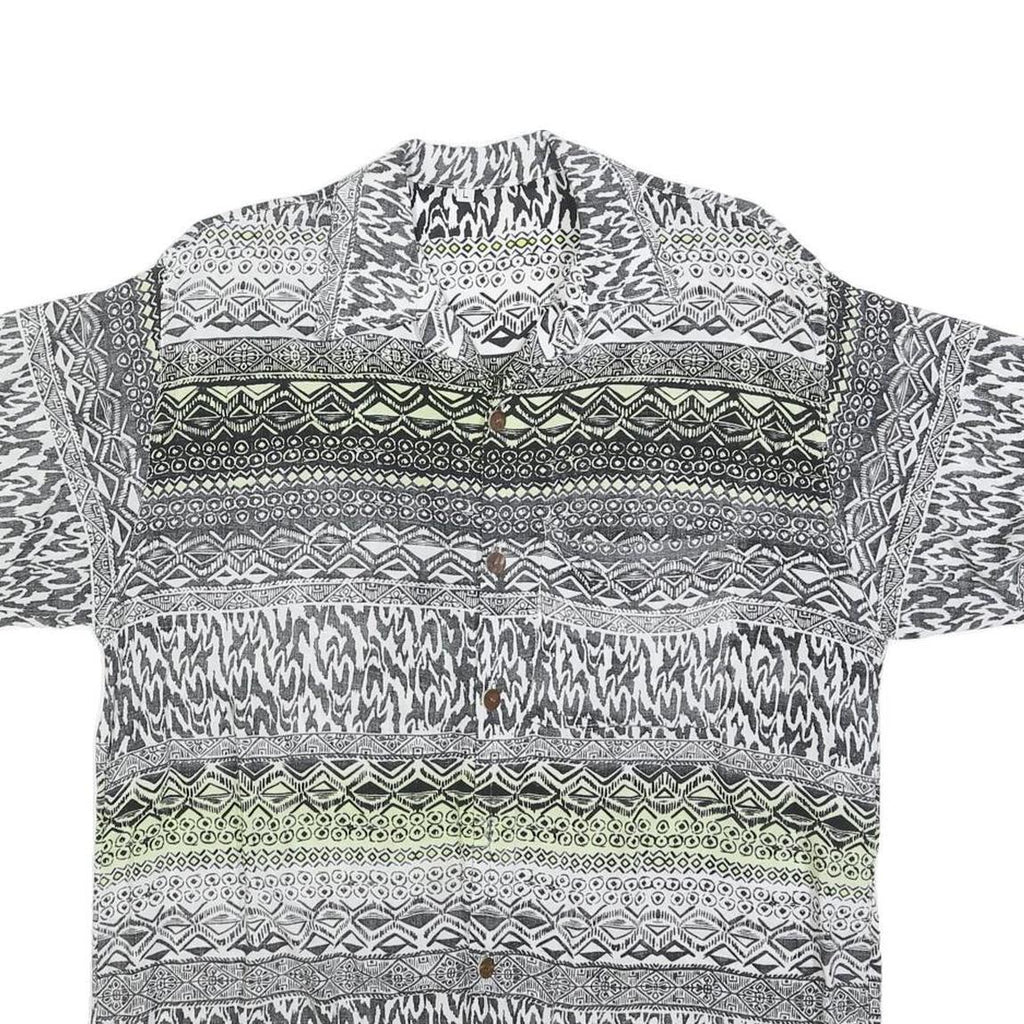 Mens Black & Cream Patterned Viscose Shirt L Short Sleeve Casual Button Up