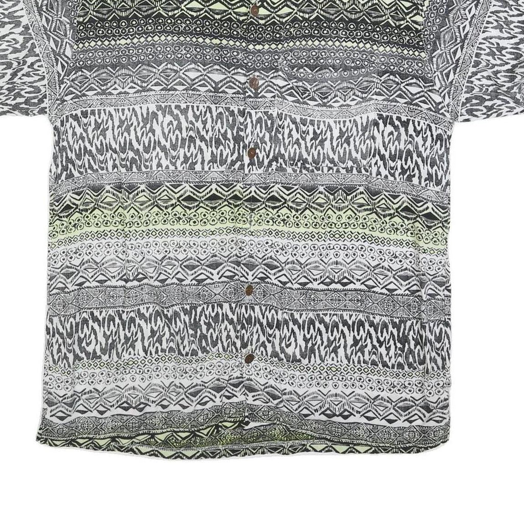 Mens Black & Cream Patterned Viscose Shirt L Short Sleeve Casual Button Up