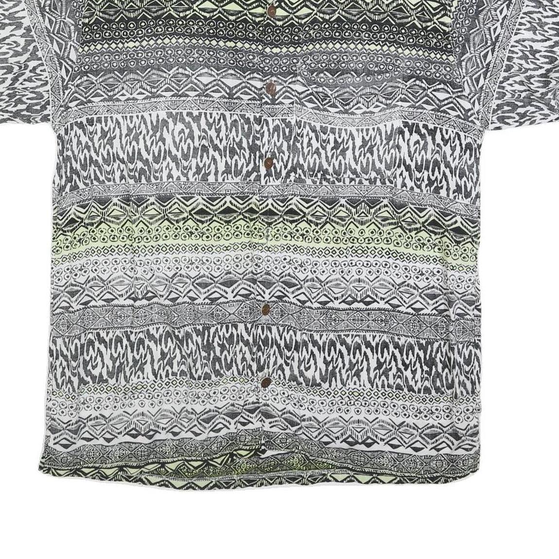 Mens Black & Cream Patterned Viscose Shirt L Short Sleeve Casual Button Up