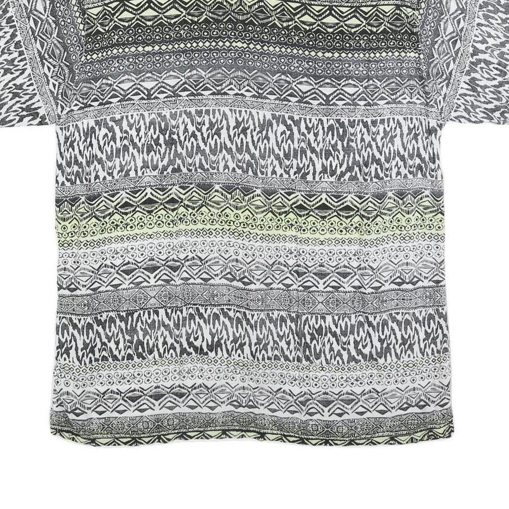 Mens Black & Cream Patterned Viscose Shirt L Short Sleeve Casual Button Up