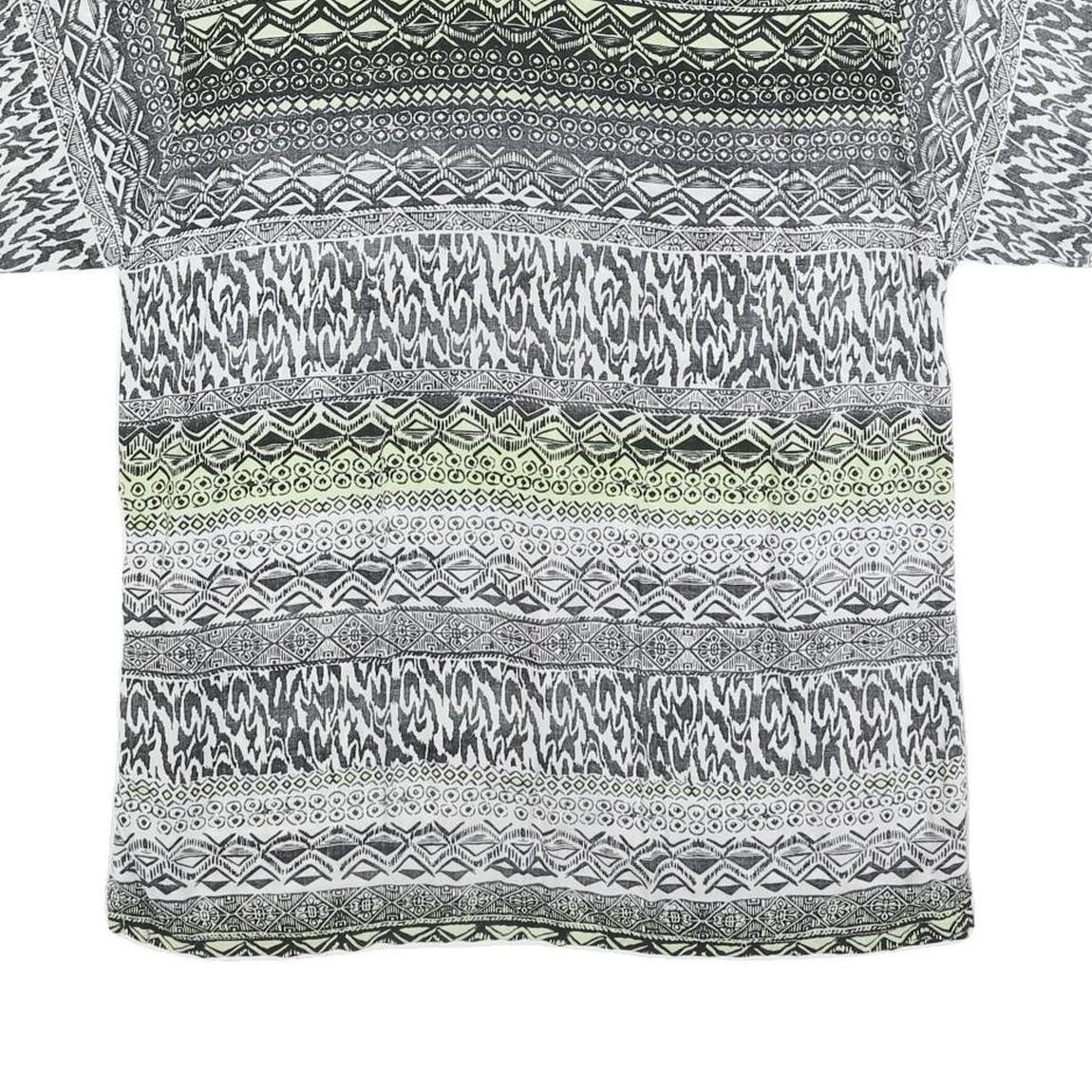 Mens Black & Cream Patterned Viscose Shirt L Short Sleeve Casual Button Up