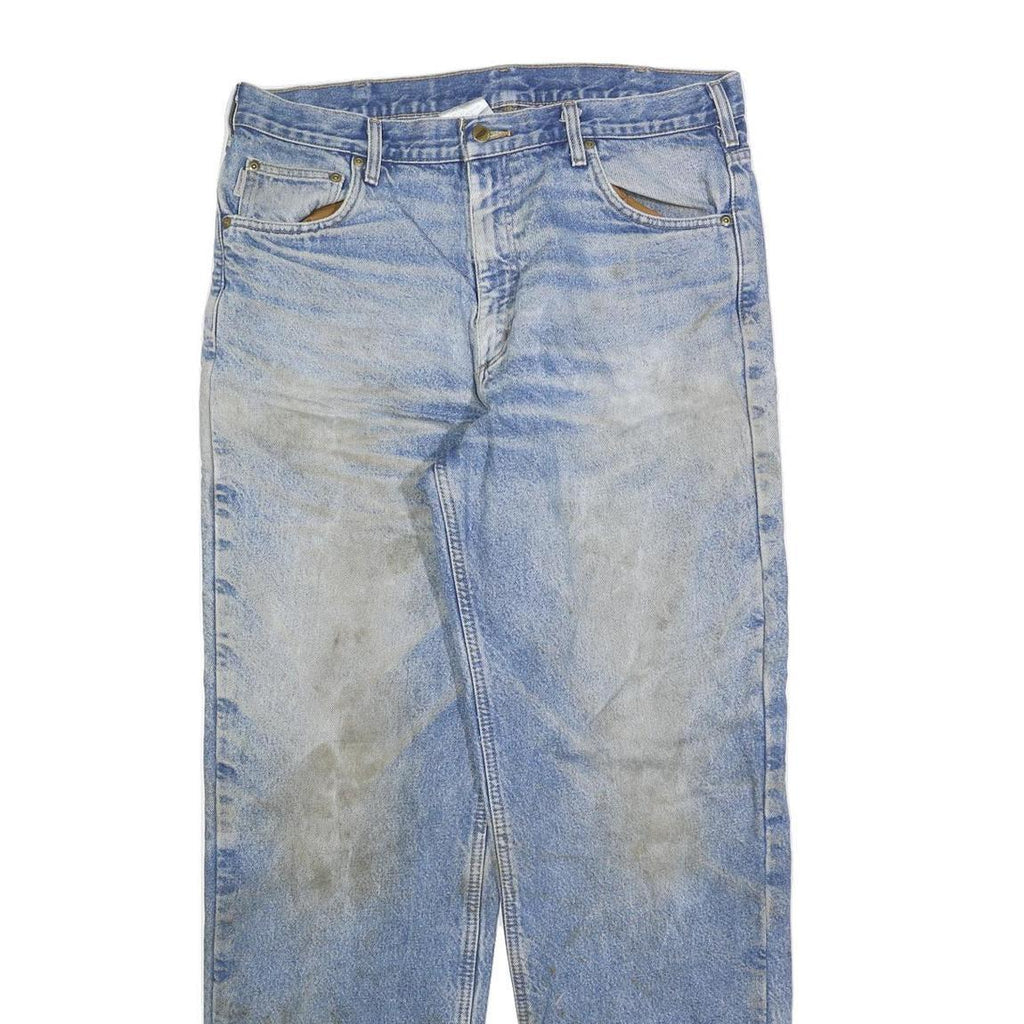 CARHARTT Mens Relaxed Blue Denim Light Jeans W36 L34 Distressed Pocket Zip