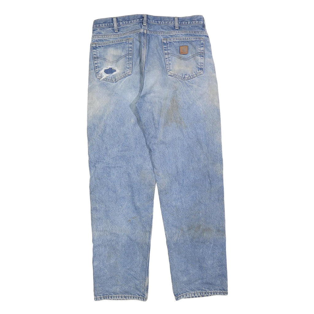 CARHARTT Mens Relaxed Blue Denim Light Jeans W36 L34 Distressed Pocket Zip