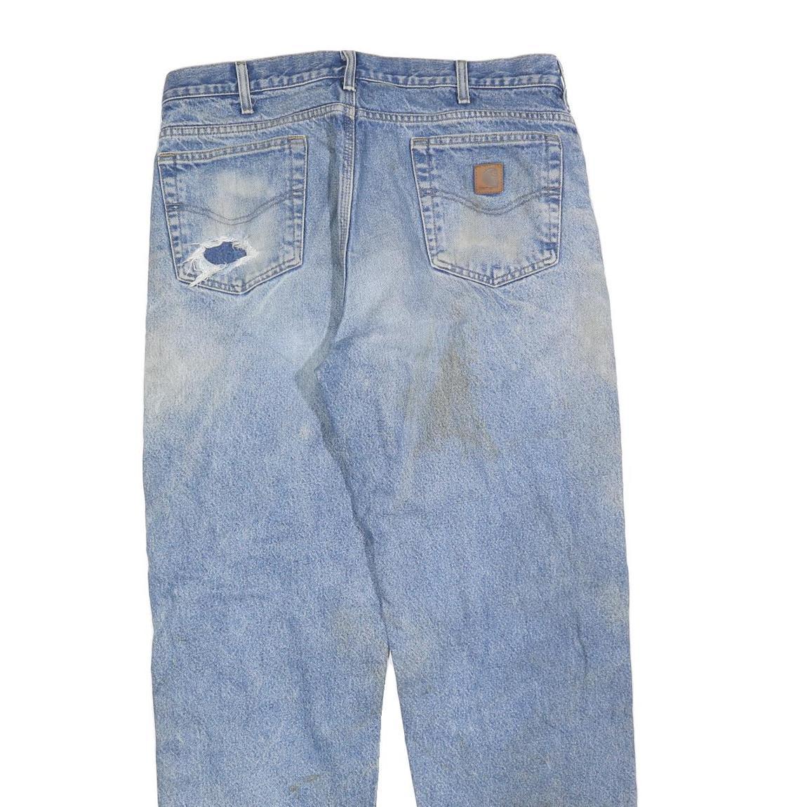 CARHARTT Mens Relaxed Blue Denim Light Jeans W36 L34 Distressed Pocket Zip