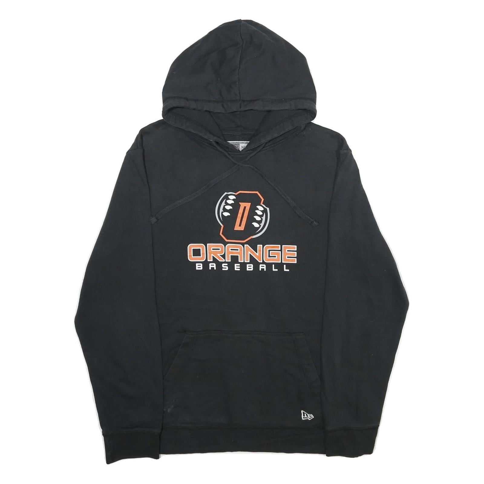 NEW ERA Mens Black Orange Baseball Pullover Hoodie L Cotton Blend Casual Wear