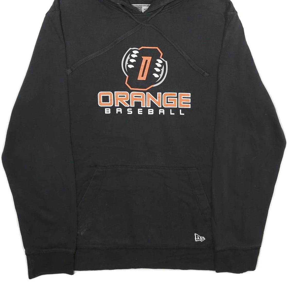 NEW ERA Mens Black Orange Baseball Pullover Hoodie L Cotton Blend Casual Wear
