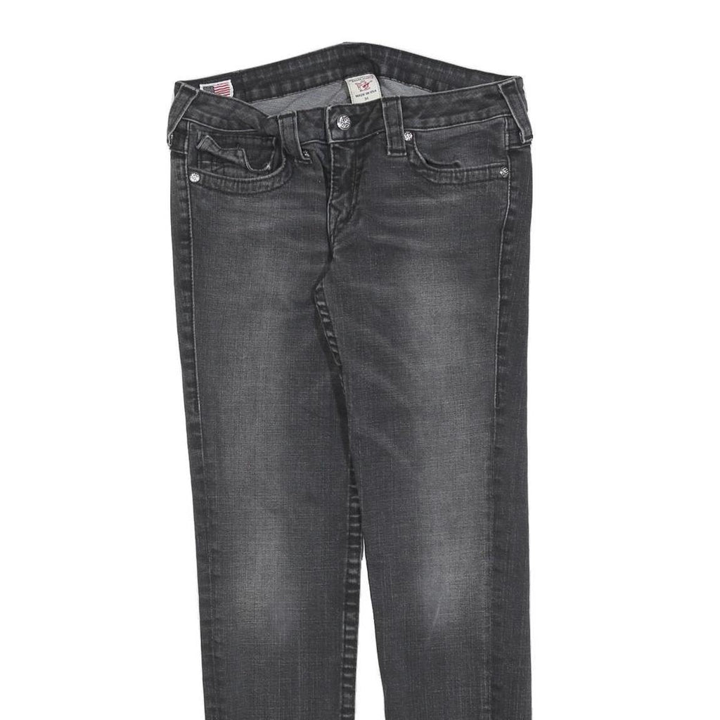 TRUE RELIGION Womens Slim Black Denim Jeans W31 L30 Roman Stitch Pocket Zip
