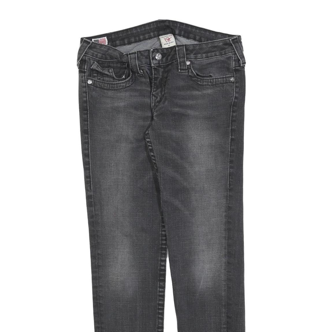 TRUE RELIGION Womens Slim Black Denim Jeans W31 L30 Roman Stitch Pocket Zip