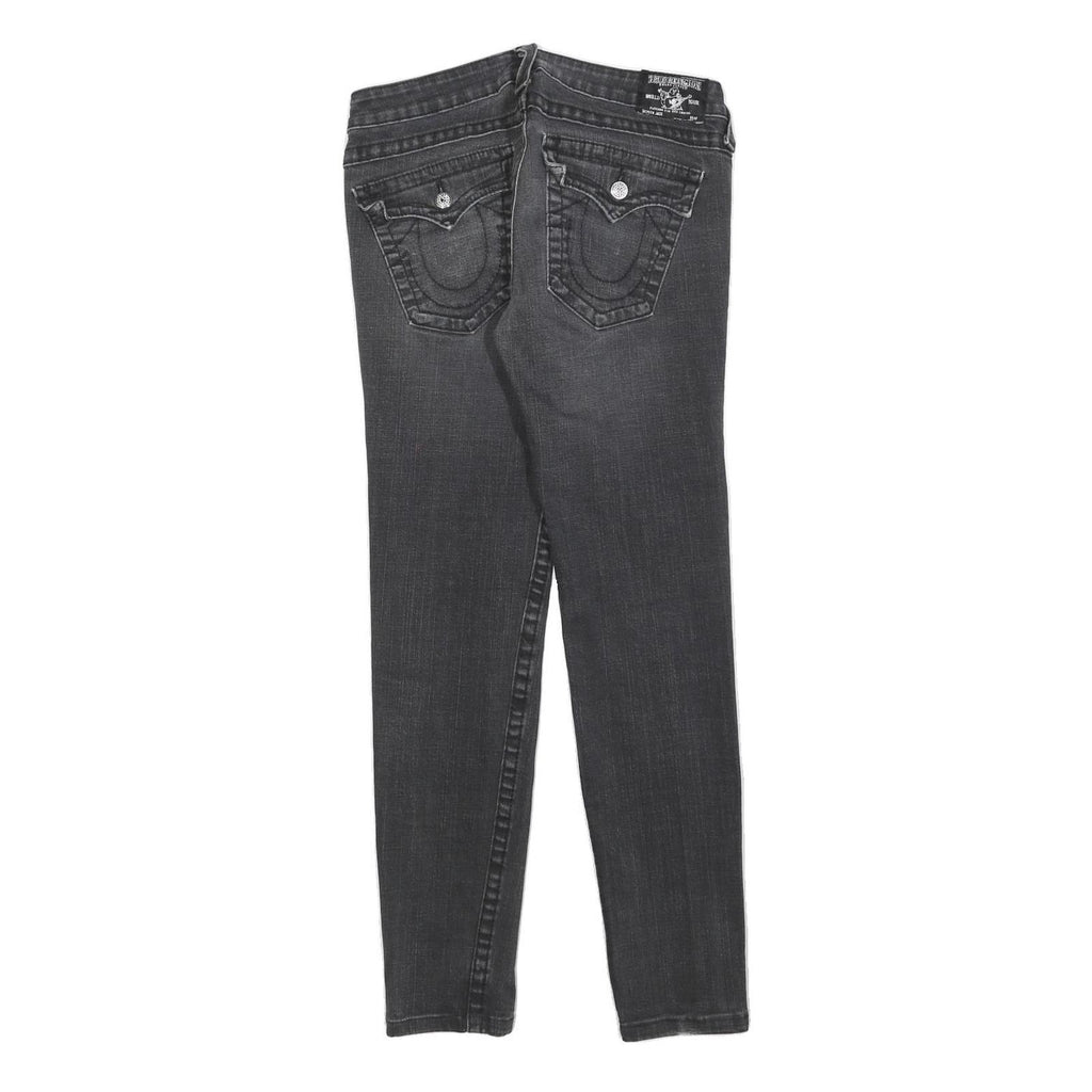 TRUE RELIGION Womens Slim Black Denim Jeans W31 L30 Roman Stitch Pocket Zip