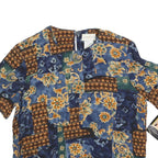 JACLYN SMITH Womens Blue Brown Floral Printed Short Sleeve Top S Cotton Blend